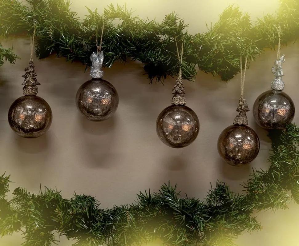 Hnedo-medená sklenená vianočná guľa s stromčekom - Ø 8*14 cm