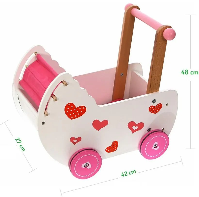 EcoToys Drevené chodítko Kočík, ružová-biela, 2150