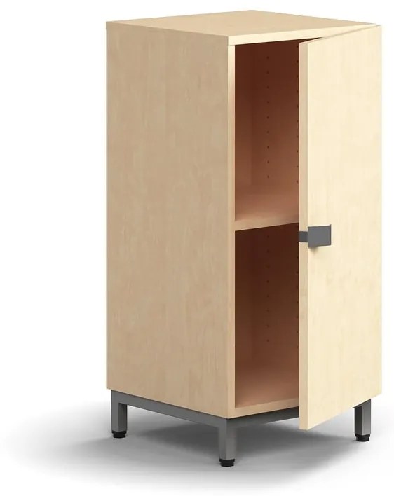 Skriňa QBUS, 1 polica, na nožičkách, s madlom, 868x400x420 mm, strieborná, breza