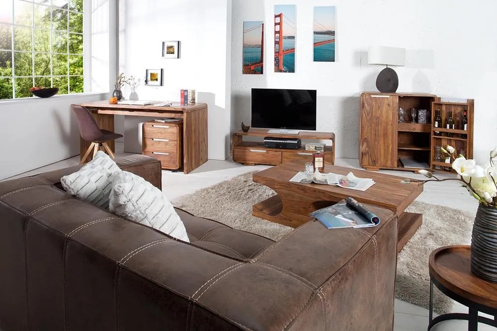 Nemecko - Masívny TV stolík CUBUS 130 cm Sheesham, prírodný