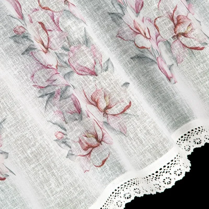EUROFIRANY Záclona zdobená čipkou 150 cm x 60 cm ružová 100 % polyester