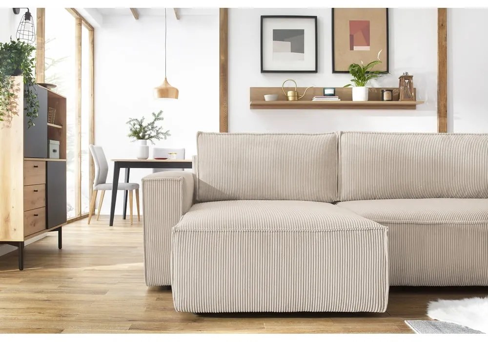 Béžová menčestrová rozkladacia rohová pohovka do "U" Nihad – Bobochic Paris