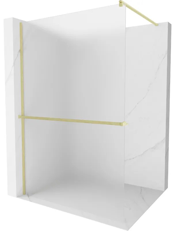 Mexen Kioto+, sprchová zástena Walk-In s poličkou a vešiakom 100 x 200 cm, 8mm sklo námraza, zlatý matný profil, 800-100-121-55-30