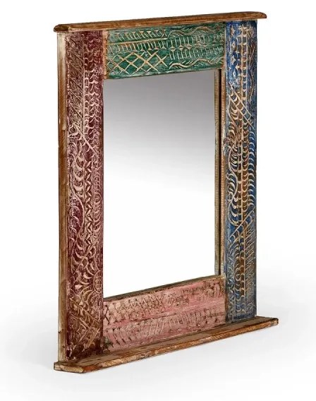 furniture-nabytek.cz - Masívne kúpeľňové zrkadlo Blue Lagoon z recyklovaného dreva, lakované, viacfarebné – 70×80 cm