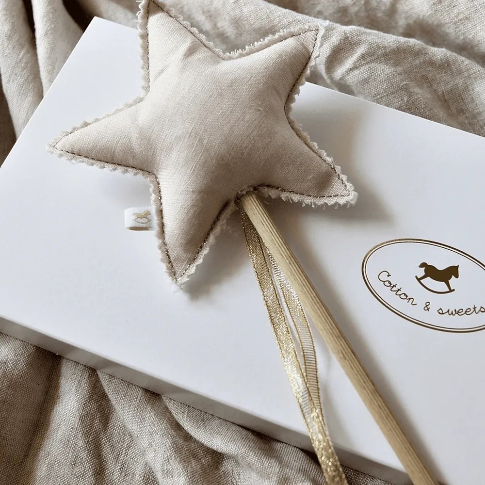 Ľanový kúzelný prútik púdrovo ružový so zlatom