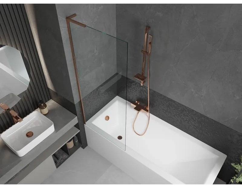 Mexen Next L, 1-krídlová vaňová zástena 70 x 150 cm, 6mm číre sklo, ružové zlato profil, 895-070-000-03-00-60