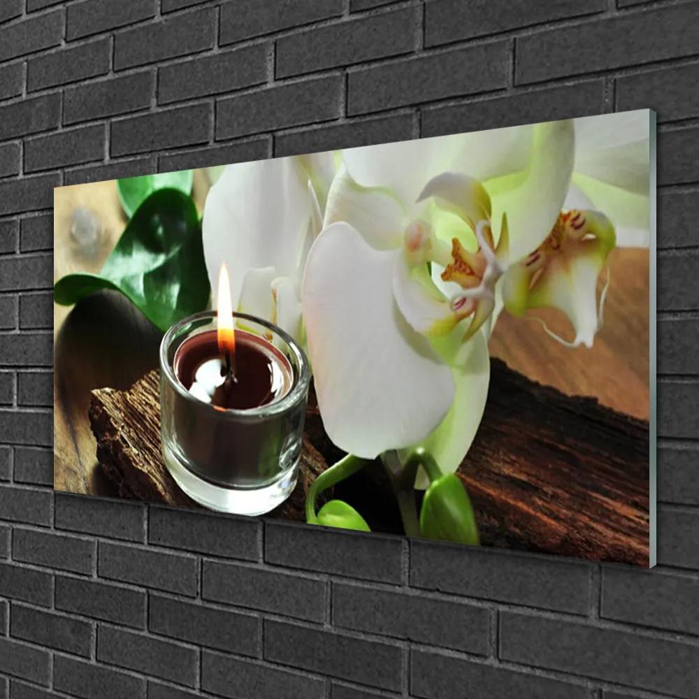 Skleneny obraz Orchidea sviece do kúpeľov 140x70 cm