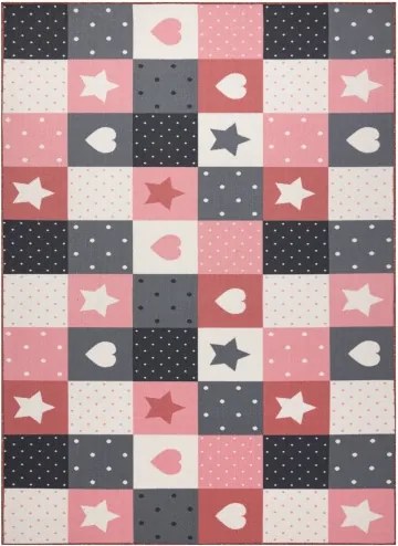 Detský metrážny koberec STARS, ružový/ sivý - 400 cm