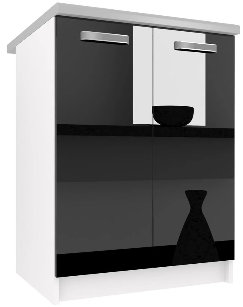 Kuchynská skrinka Belini spodná 60 cm čierny lesk s pracovnou doskou INF SD2-60/0/WT/B/0/F