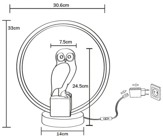 Zuma Line EX04F332U-1 - LED Stolná lampa SOWA LED/4W/5V čierna/biela