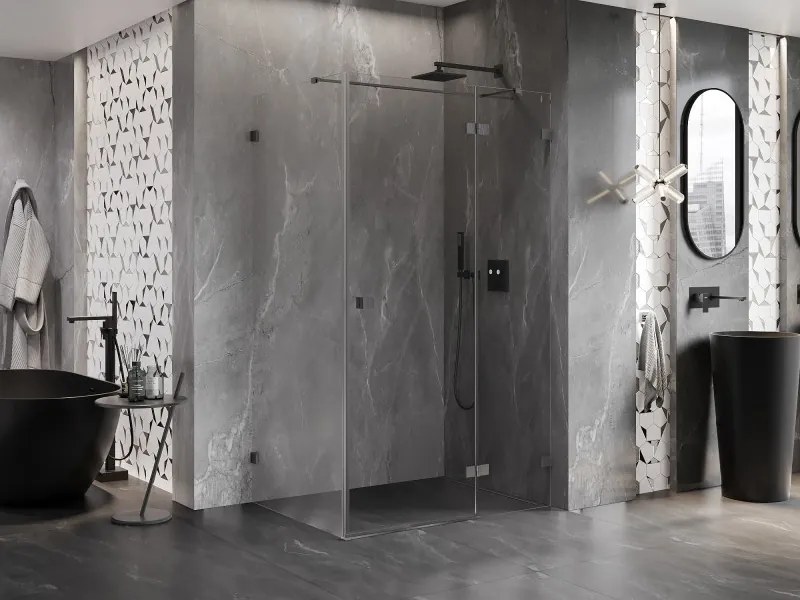 Mexen Lunar T, výklopný sprchový kút pravý 120 x 80 cm, 8mm číre sklo, profil grafit brúsený, 834T-120-080-66-00-P