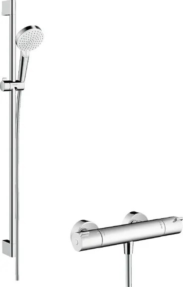 Hansgrohe Crometta, Vario sprchová súprava na stenu s termostatom Ecostat 1001 CL a sprchovou tyčou 90 cm, biela/chrómová, HAN-27813400