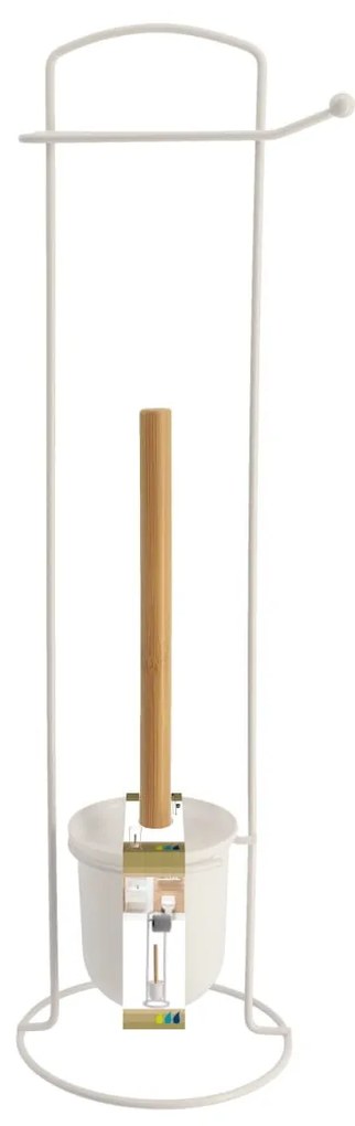 Stojan na toaletný papier a WC kefu White Bamboo, biela/s drevenými prvkami, O