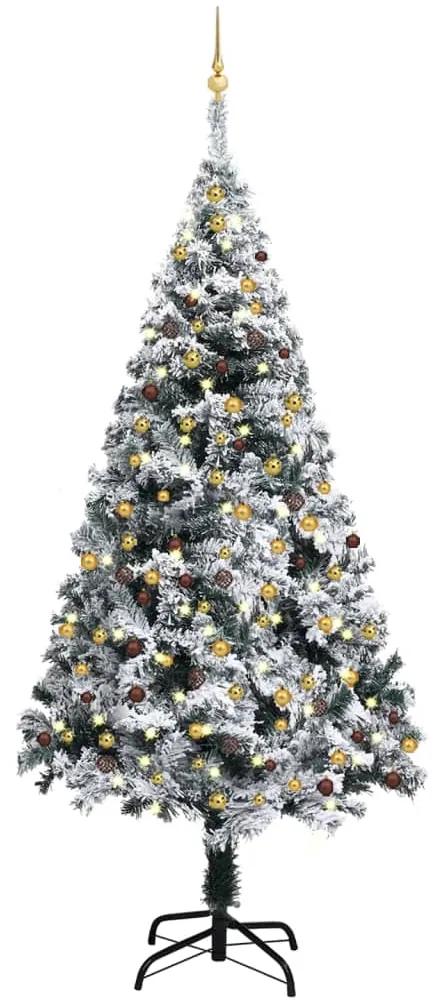 Umelý vianočný stromček s LED a súpravou gulí 240 cm zelený PVC 3077822