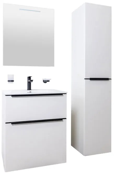 Mereo, Mereo Mailo, kúpeľňová skrinka s umývadlom z liateho mramoru 121 cm, biela, čierne madlo, MER-CN513MB