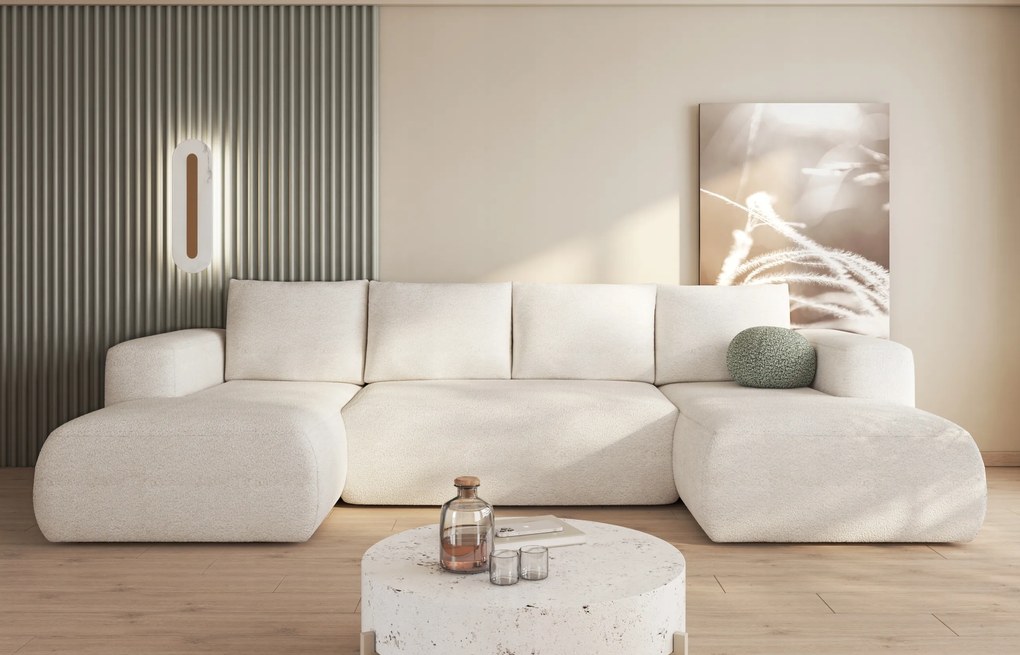 Krémová rohová sedačka s funkciou spania Lambi U do modernej obývačky.