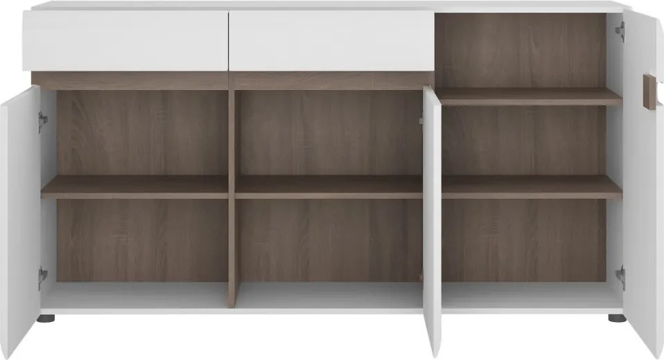 Široká úložná komoda Linate, biely lesk/dub