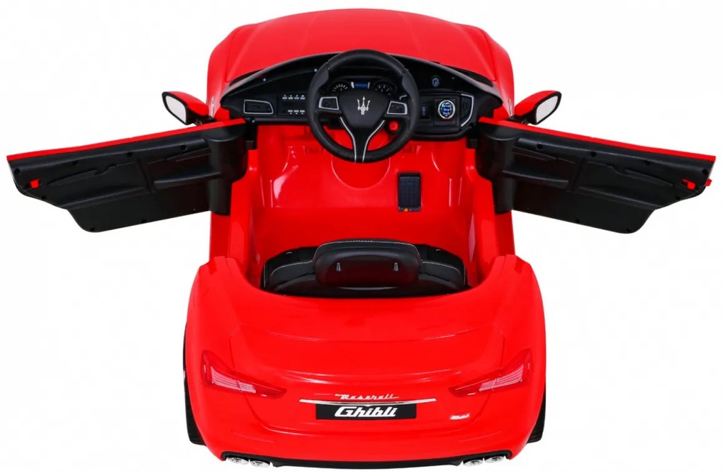 Detské auto Maserati Ghibli na batérie, červené + diaľkové ovládanie + pomalý štart + EVA + MP3, USB + LED