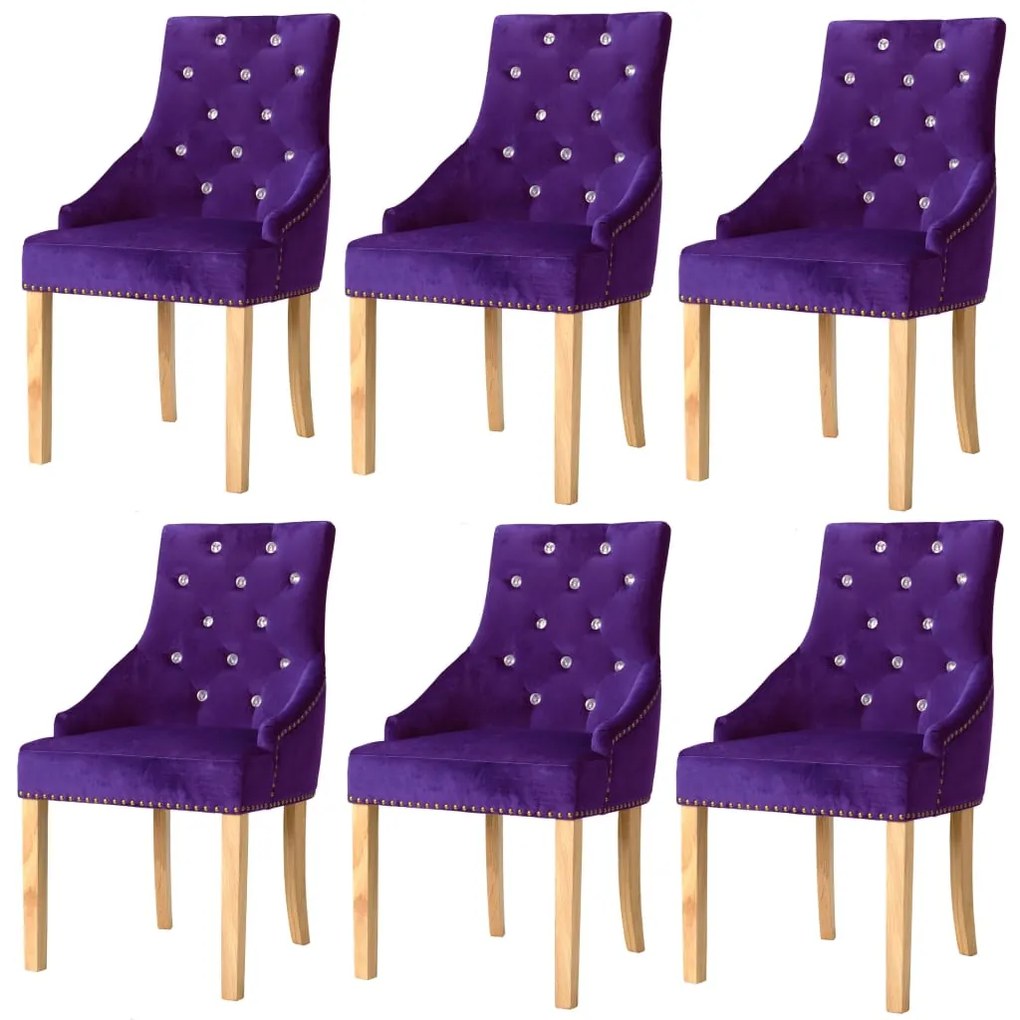 vidaXL Jedálenské stoličky 6 ks, fialové, dubový masív a zamat