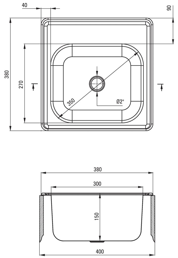 Deante Techno, nerezový drez na dosku 1-komorový B/O 380x380x150 2" + sifón, vzor dekor, ZMU_3100