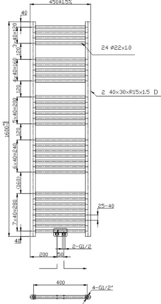 Novaservis - Kúpeľňový rebríkový radiátor 648W/230V 160x45 cm čierny rovný