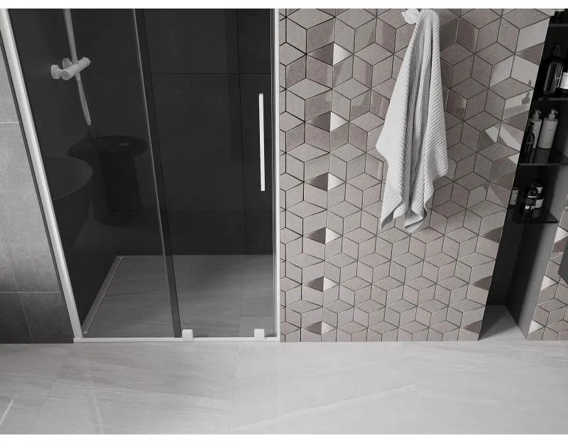 Mexen Velar, posuvné sprchové dvere do otvoru 90 cm, 8mm šedé sklo, biela matná, 871-090-000-41-20