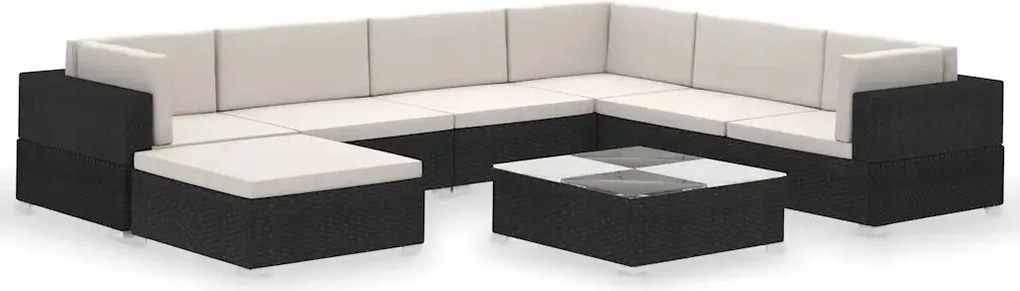 vidaXL 8-dielna sedacia súprava do záhrady, vankúše, Pe ratan, čierna