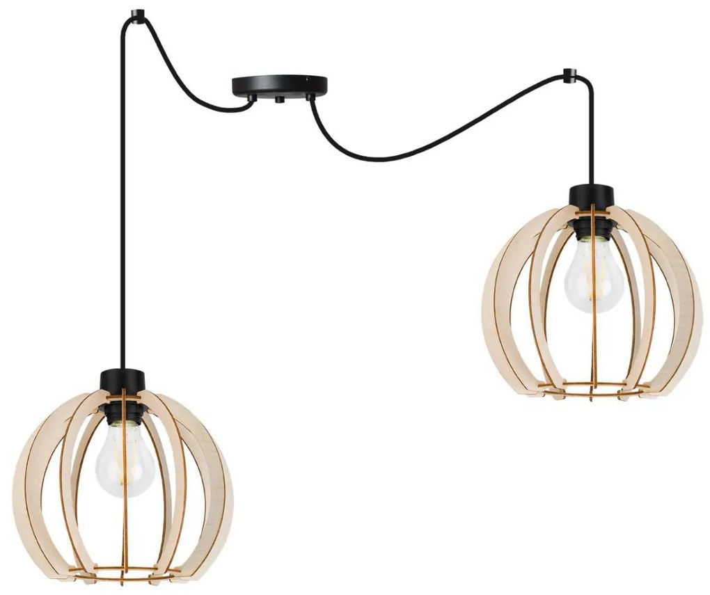 Závesné svietidlo Timber Spider 9, 2x drevené tienidlo