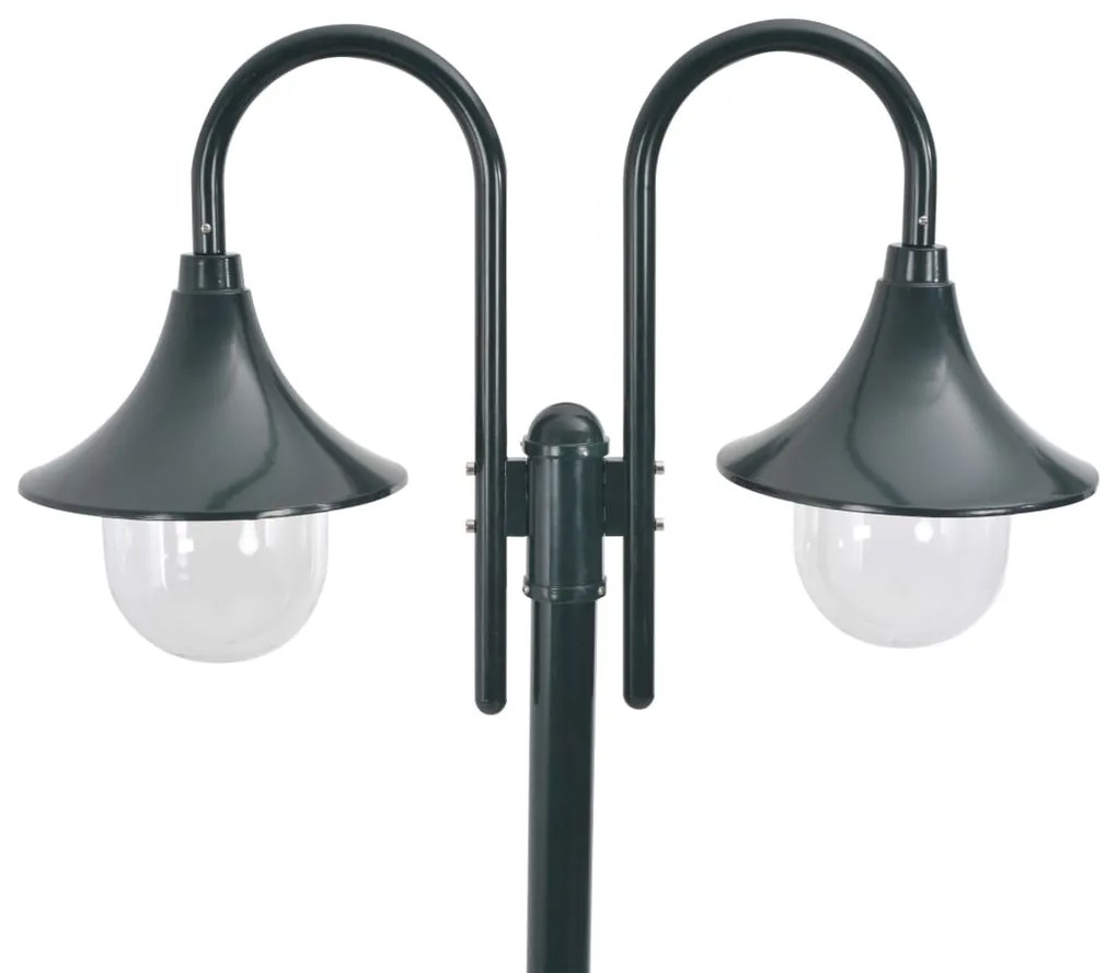 vidaXL Záhradná stĺpová lampa E27 220 cm hliník 2-lampáše tmavozelená