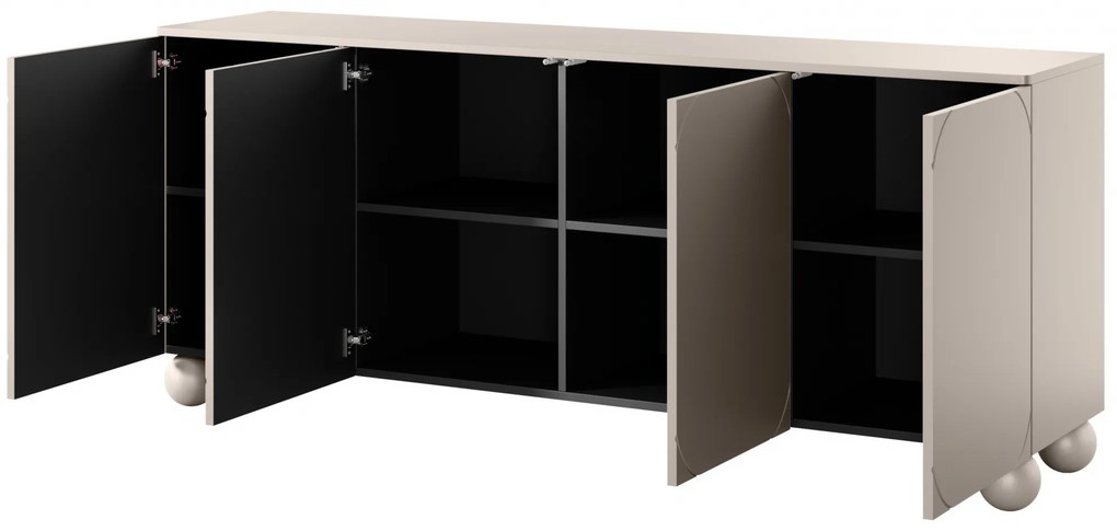 Komoda Sonatia II 200 cm štvordverová na guľatých nohách - kašmír