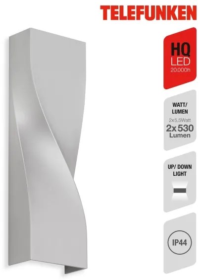 Telefunken 312704TF-LED Vonkajšie nástenné svietidlo 2xLED/5,5W/230V IP44 strieborná