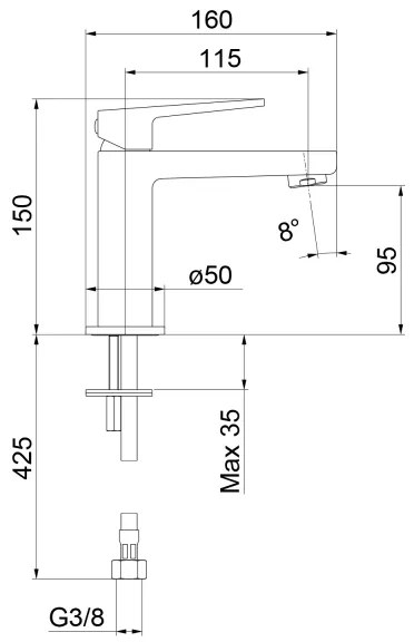 Sapho - Umývadlová batéria TURSI 15 cm matná čierna