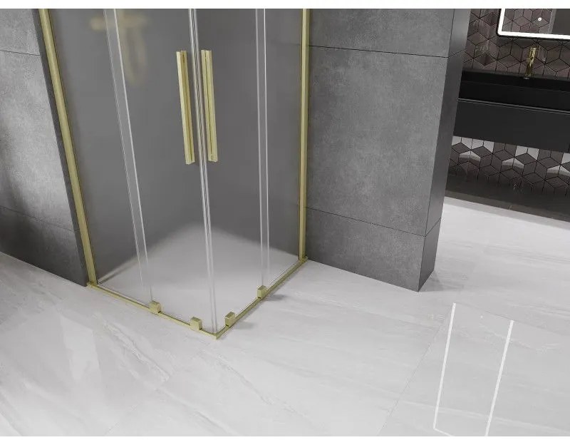 Mexen Velar Duo, sprchový kút s posuvnými dverami 100 x 100 cm, 8mm sklo námraza, zlatá matná, 871-100-100-32-55