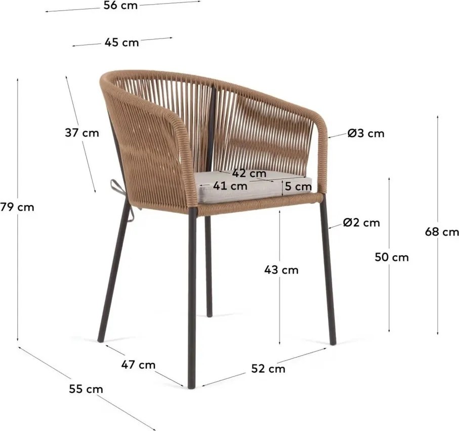 Béžová kovová/polstrovaná záhradná stolička Yanet – Kave Home