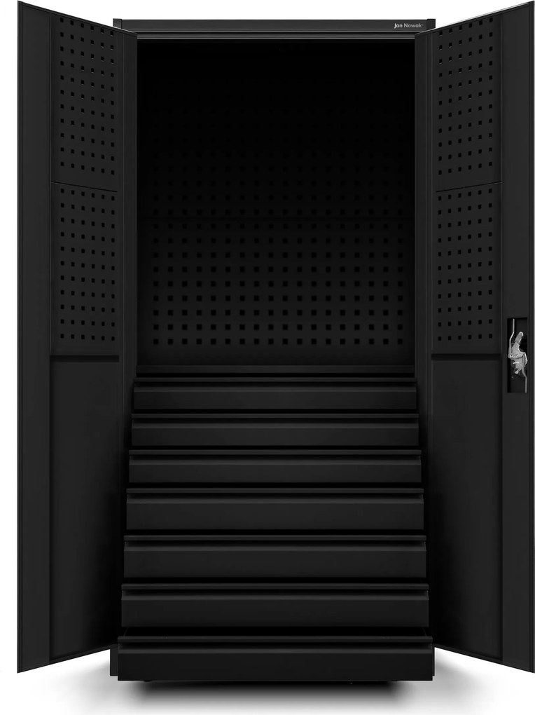 Dielenská skriňa s doskami a zásuvkami, čierna, 920x1850x500 mm: DAREK All Black