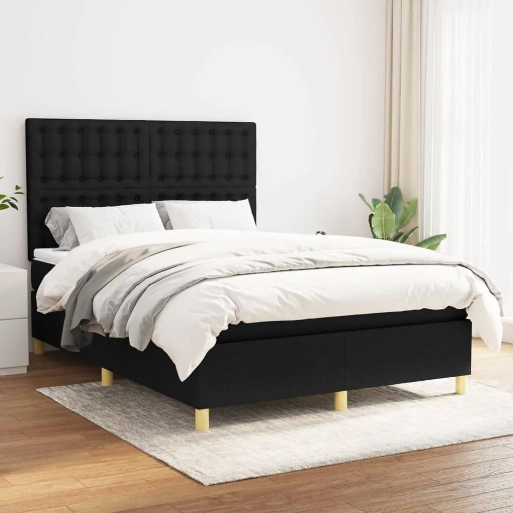 Boxspring posteľ s matracom čierny 140x190 cm látka 3142651