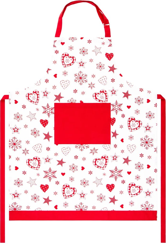 Forbyt Vianočná zástera Vločka a srdce červená, 70 x 90 cm