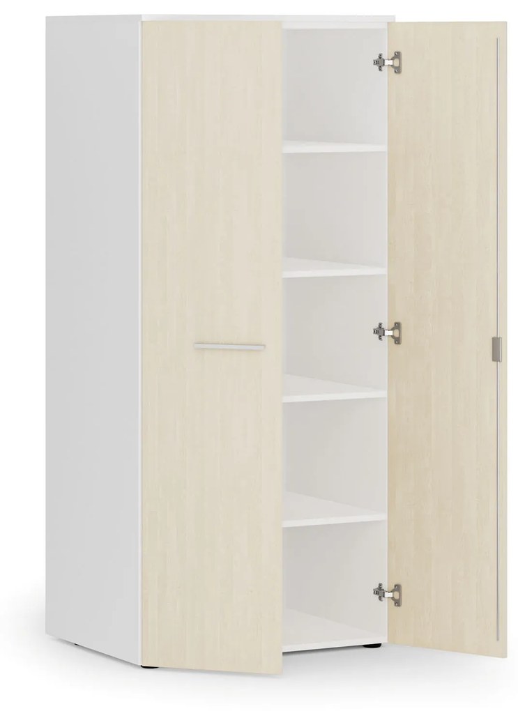 Kancelárska policová skriňa PRIMO WHITE s dverami, 1781 x 800 x 600 mm, biela/breza