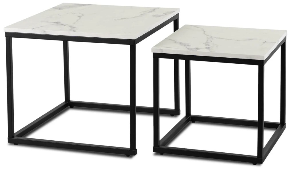 PROXIMA.store - Loftový set konferenčných stolíkov TEVET FARBA: biely mramor, FARBA NÔH: čierna