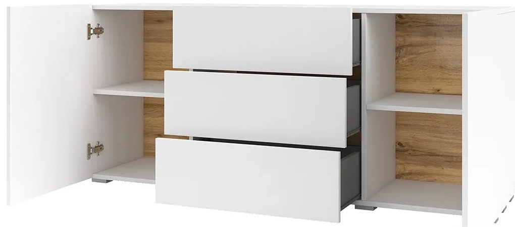 Komoda Avernic Typ 26 (biela + dub wotan). Akcia -18%. Vlastná spoľahlivá doprava až k Vám domov. 1042052