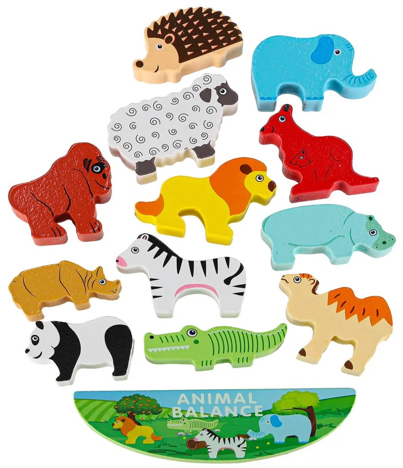 KIK Drevená balančná hra Safari – Montessori puzzle so zvieratkami