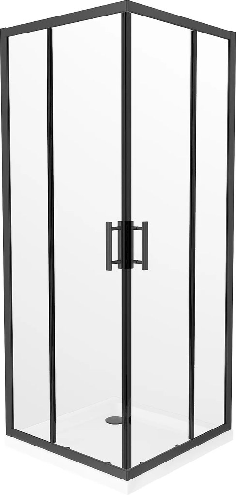 Mexen Rio, sprchovací kút s posuvnými dverami 90x90x190 cm, 6mm číre sklo, čierny profil, biela sprchová vanička SLIM, 860-090-090-70-00-4010