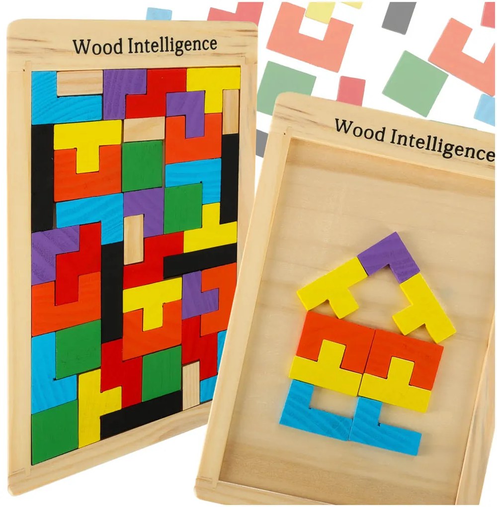 KIK Drevené puzzle tetris bloky 40el.