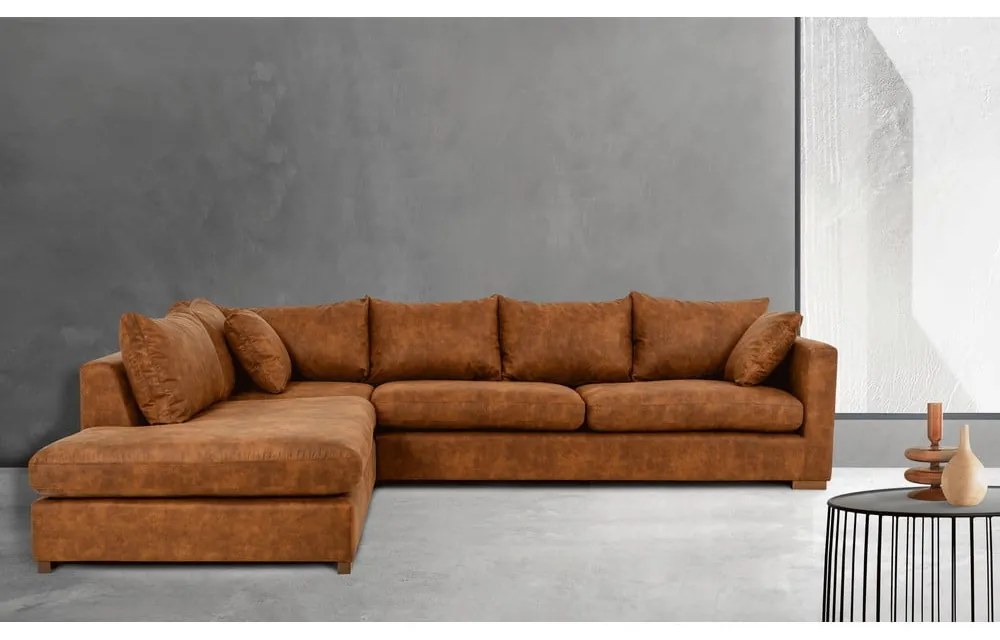 Koňakovohnedá rohová pohovka z imitácie kože (ľavý roh) Hamburg – Scandic