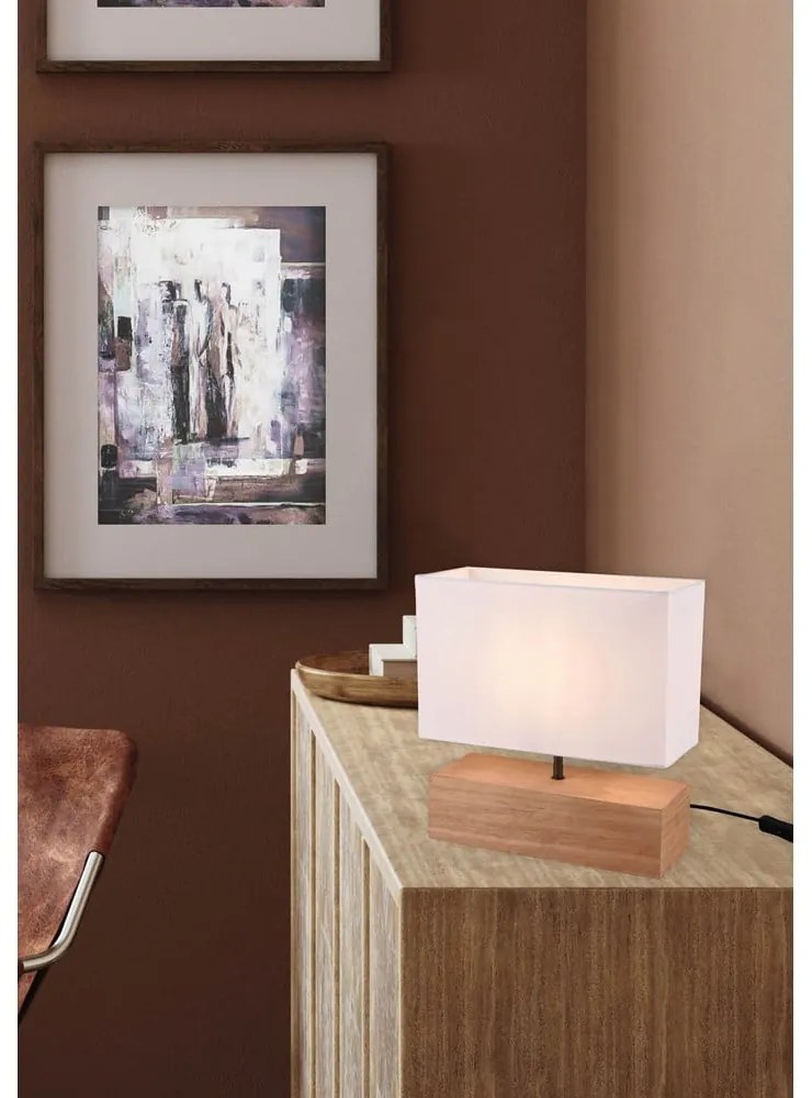 Stolová lampa s textilným tienidlom v bielo-prírodnej farbe (výška 30 cm) Woody – Trio