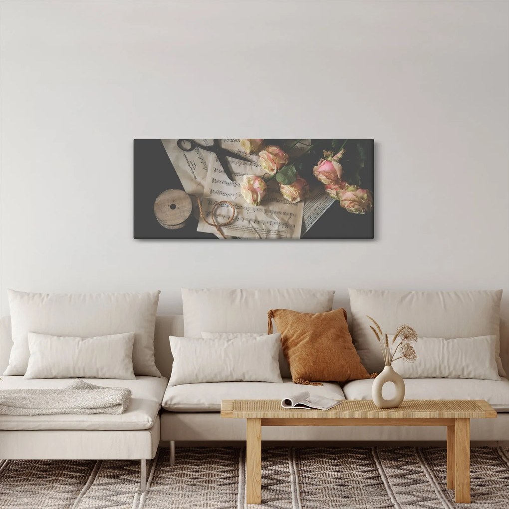 Obraz nôt a ruží (120x50 cm)