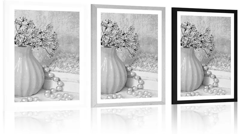 Plagát s paspartou luxusné zátišie v čiernobielom prevedení - 40x60 white