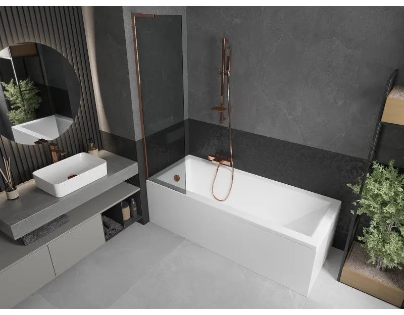 Mexen Next L, 1-krídlová vaňová zástena 50 x 150 cm, 6mm šedé sklo, ružové zlato profil, 895-050-000-03-40-60