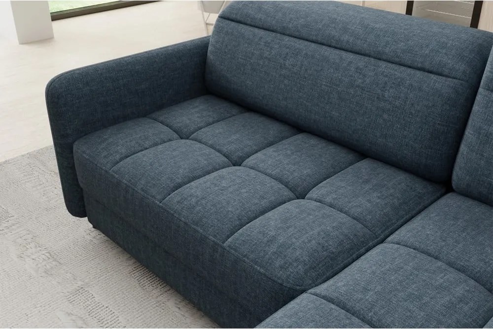 Modrá zamatová rozkladacia/s úložným priestorom rohová pohovka (pravý roh/do L) Barea – ELTAP