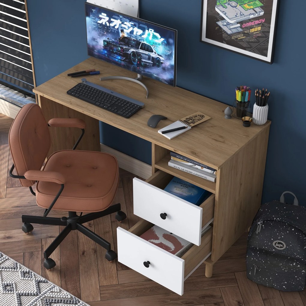 Písací stôl Hanis 120 cm orech/biely